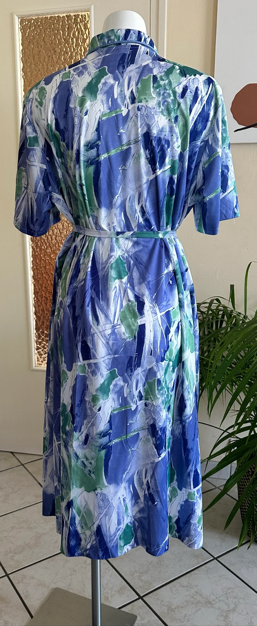 Vestido vintage con cinturón a juego talla 48/50 – Estado impecable – Azul y verde – photo 7
